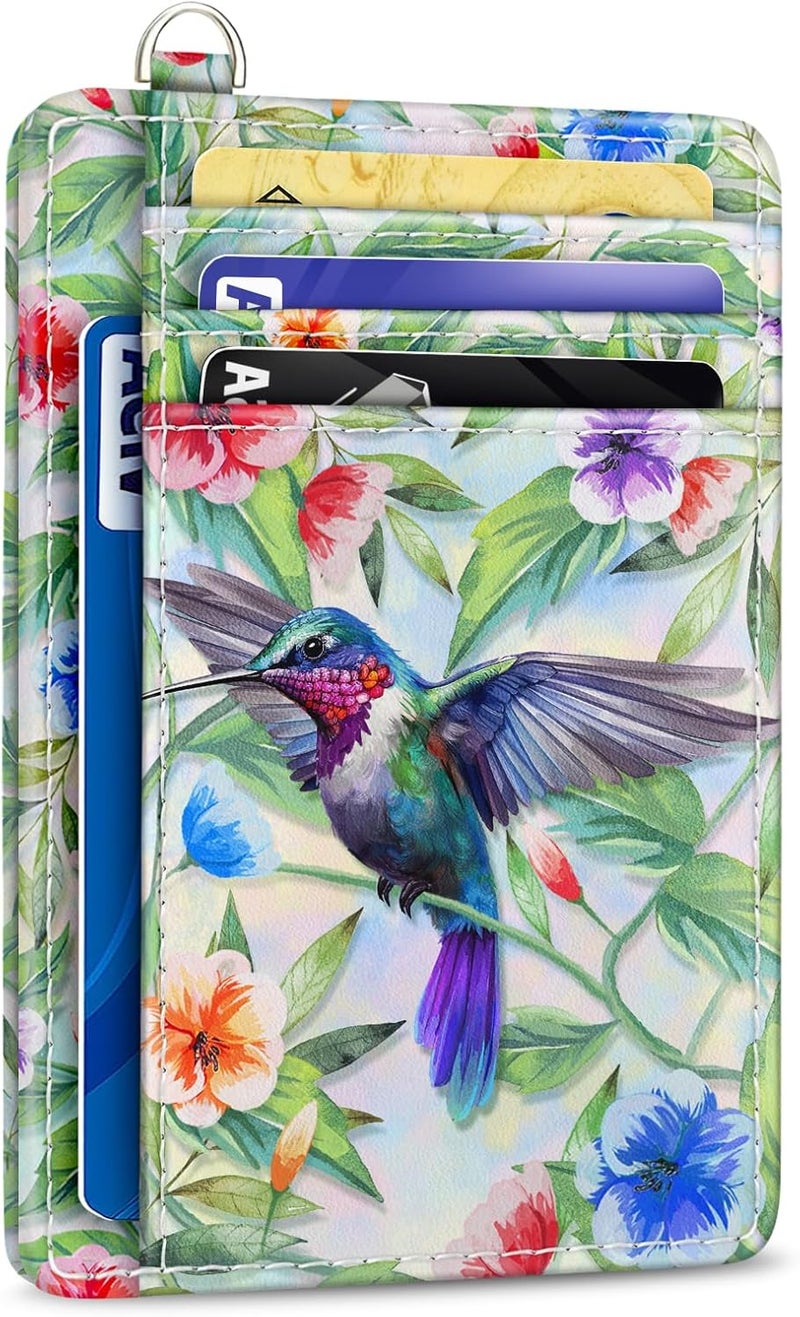Yonlevres Credit Card Holder Slim Wallet, Hummingbird RFID Wallet Women Front Pocket Small Card Holder, Travel Funny Cute Thin Card Case ID Window PU Leather RFID Blocking Card Organizer Gifts Girls - Image 1